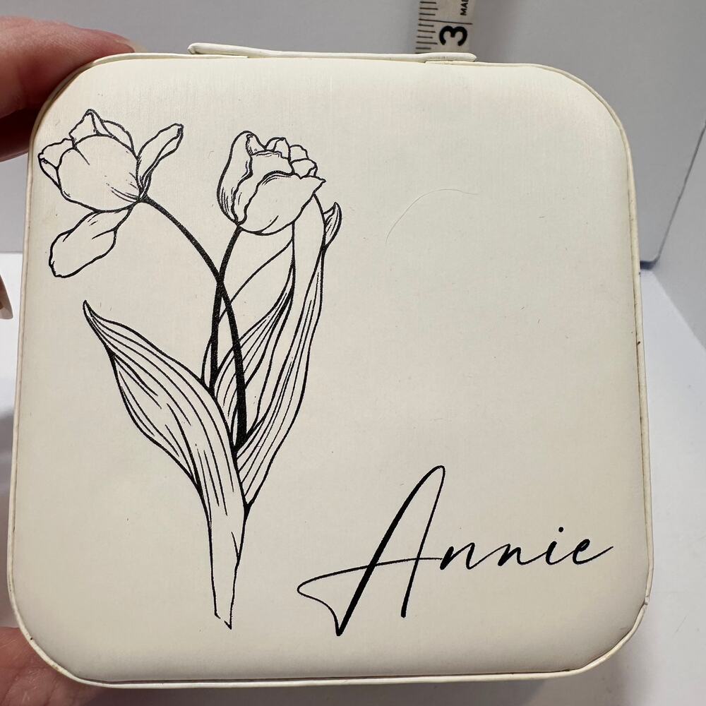 Travel Jewelry Box Monogrammed "Annie" Gift Floral Pretty 4x4 Compact